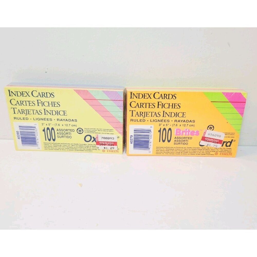 2 Vtg Oxford Index Cards Lined Brites Neon and Pastel Color Sets